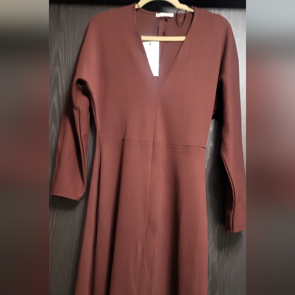 Zara  Burgundy  V-Nack Long Sleeve Dress - Picture 7 of 9
